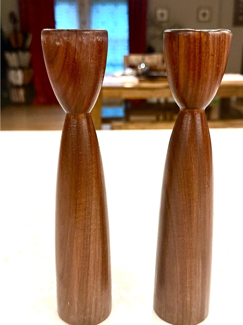 Vintage 60’s MCM Danish teakwood taper candleholders, set of 2